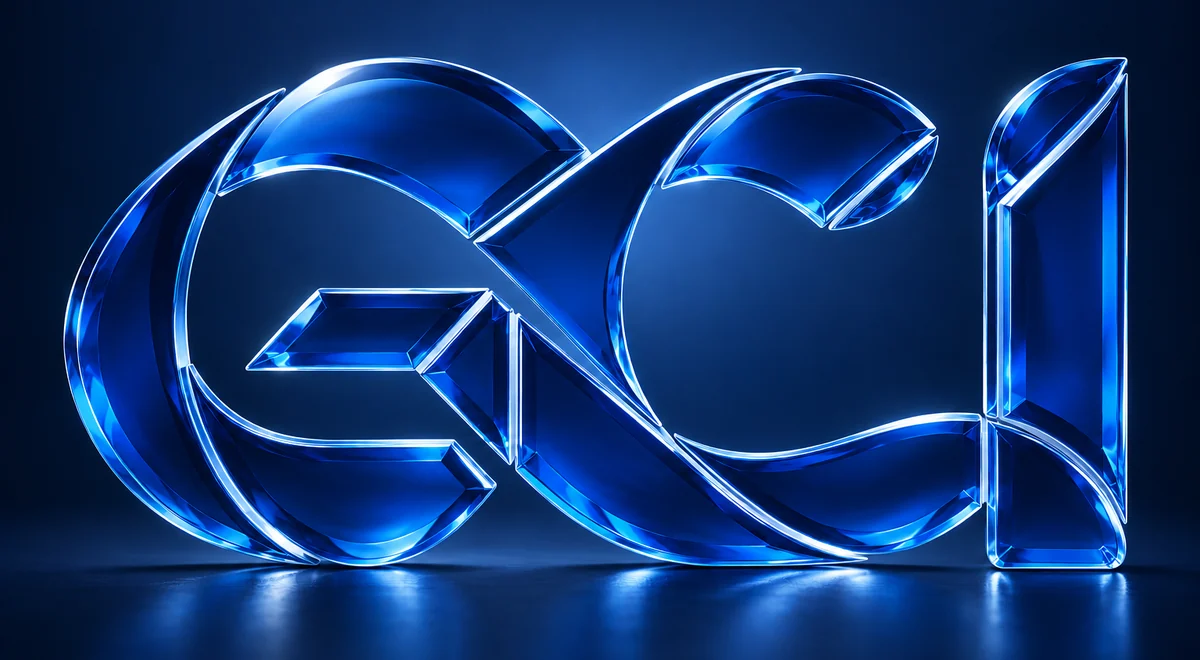 The approved GCI monogram, formed from continuous illuminated glass ribbons