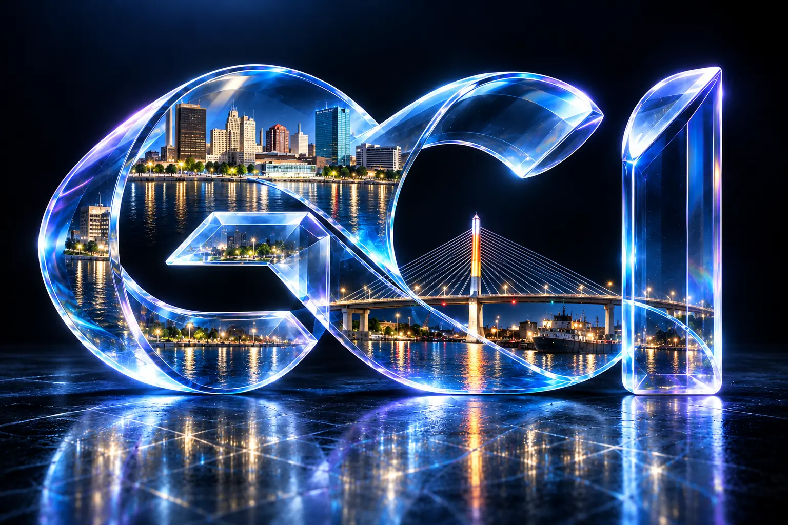The original glass GCI monogram containing the Toledo skyline and Skyway